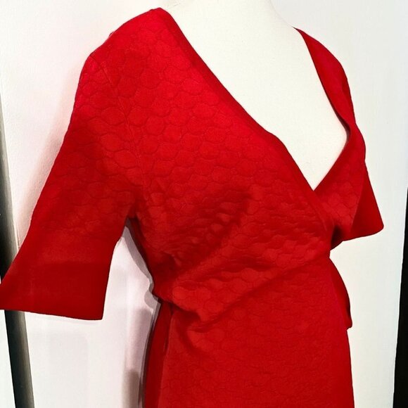 NWT DIANE VON FURSTENBERG DEPT RAY RED WRAP HONEYCOMB KNIT DRESS - S - Picture 4 of 9